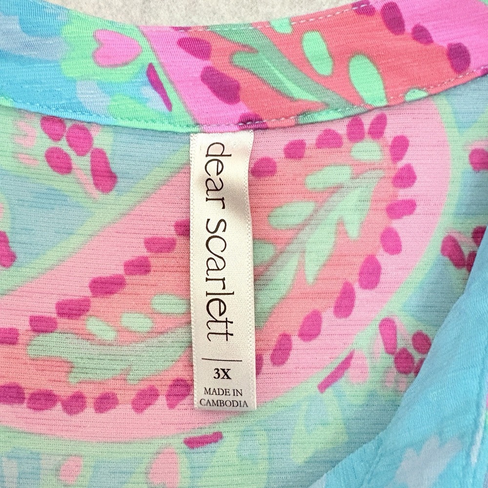 Dear Scarlett Tunic Top Size 3X Plus Bright Pop Art Paisley Stretchy Flowy Teal - Picture 7 of 8